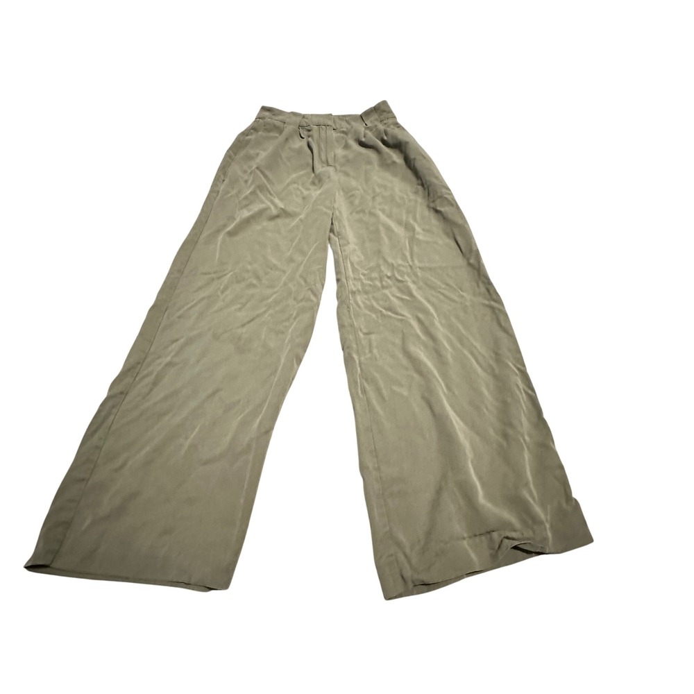 Boden Olive Green 100% Tencel Lyocell Wide Leg Pleated Trousers Womens US 2R